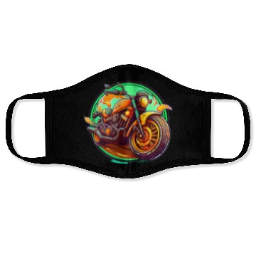 Discover Orange Motorcycle on Green Background Face Masks