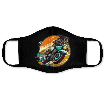 Discover Man Riding Green Motorcycle Face Masks