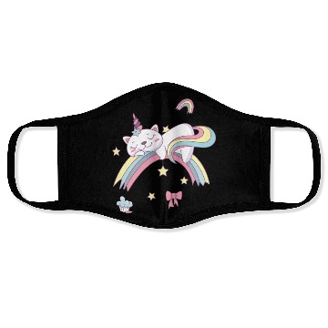 Discover Unicorn Kawaii Cat Cartoon Over Rainbow Face Masks