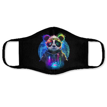 Discover Futuristic Frenzy: Neon Panda Pop Art | light Face Masks