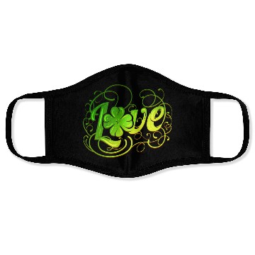 Discover Green Love Logo With A Four Leaf Clover For St Face Masks