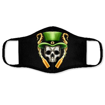 Discover Skull With Leprechauns Hat And Beer Party St Face Masks