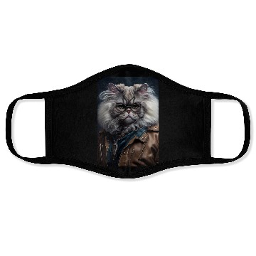 Discover Persian Cat Breed Portrait wears a leather jacket Face Masks