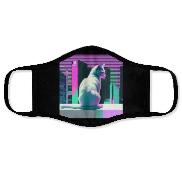 Discover Vaperwave Aesthetic Glitch Cat Retrowave Synthwave Face Masks