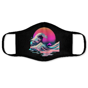 Discover Vaperwave Aesthetic Glitch Great Wave Retrowave Sy Face Masks