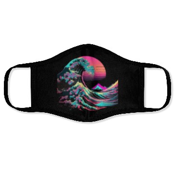 Discover Vaperwave Aesthetic Glitch Great Wave Retrowave Sy Face Masks