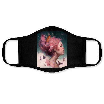 Discover Breast Cancer Survivor Pink Flower Hair Girl Face Masks