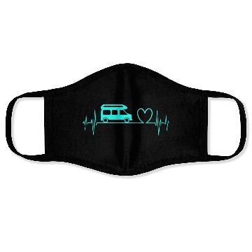 Discover Camper Van camping Ecg heartbeat heart turquoise Face Masks