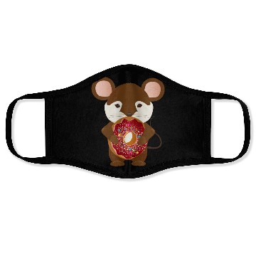 Discover cute brown mouse with delicious donut Face Masks