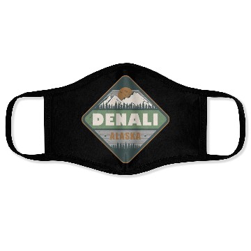 Discover Denali Alaska US Vintage Hiking Design Face Masks