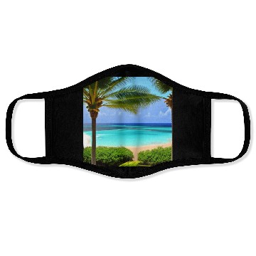 Discover Beach view Palm tree print Face Masks