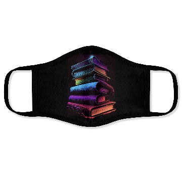 Discover Synthwave Book Stacks Design - Retro Vibes Face Masks