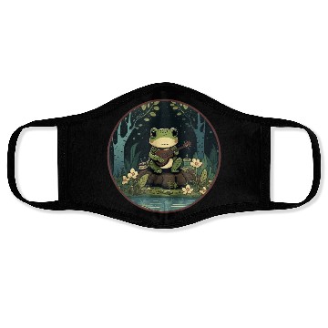 Discover Kawaii Frog Guitar Cottagecore Aesthetic Face Masks