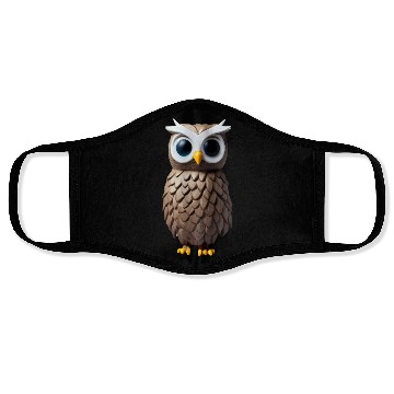 Discover Brown 3D owl illustration Face Masks