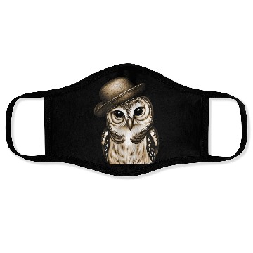 Discover owl wearing derby hat - brown color Face Masks
