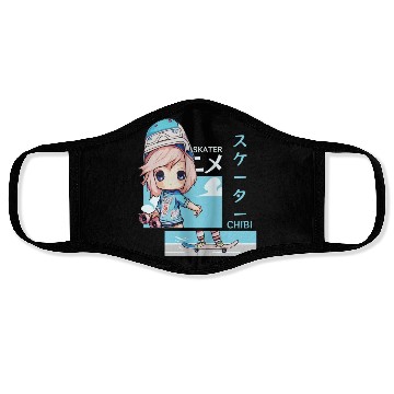 Discover Kawaii Chibi Skater Skateboard Japanese Aesthetic Face Masks