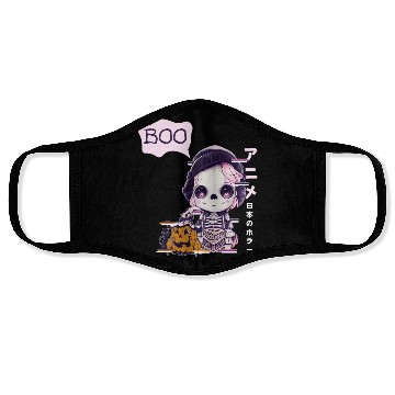Discover Cute Skeleton Chibi Pumpkin Japanese Aesthetic Face Masks