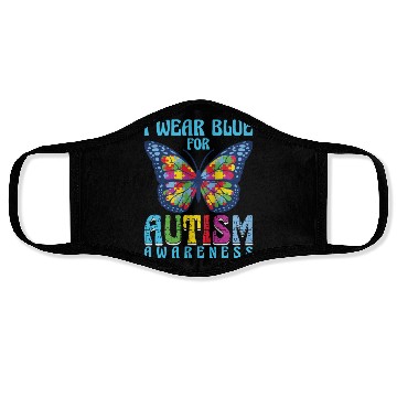Discover I wear blue for Autism Awareness Face Masks
