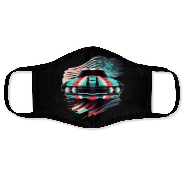 Discover Muscle car american flag backround Face Masks