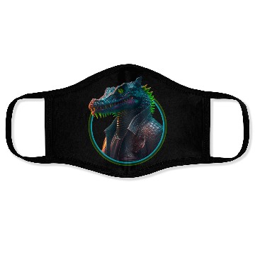 Discover Neon punk crocodile in leather jacket Face Masks
