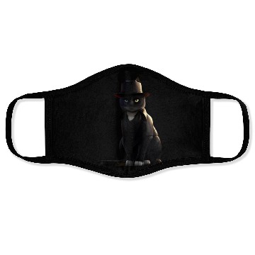Discover black cat in black hat Face Masks