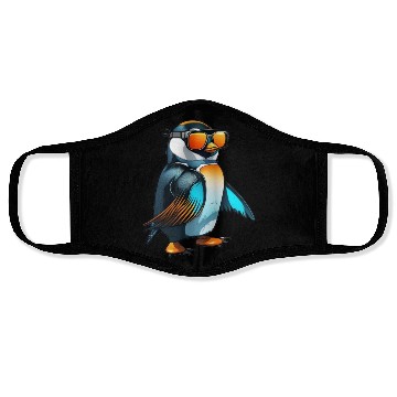 Discover Cool Winter Penguin with orange sunglasses Face Masks