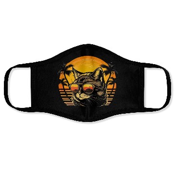 Discover Retro Cat Vintage Sunset 80s 90s Sunglasses Party Face Masks