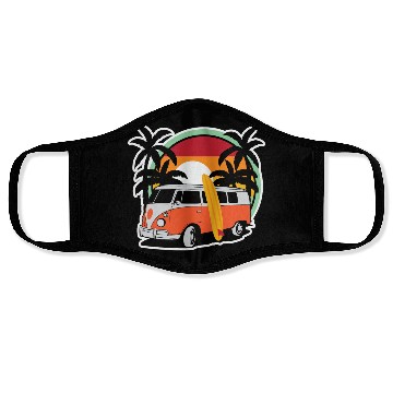 Discover Summer Surfer Beach Hippie Van Surfboard Face Masks