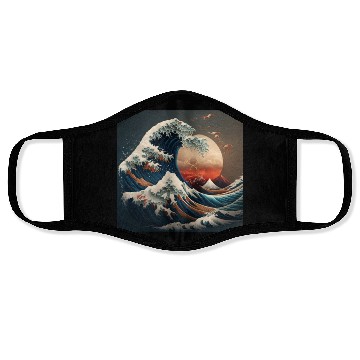Discover Great Wave Retro sunset Japanese art Face Masks