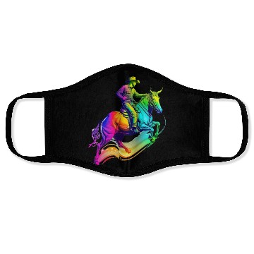 Discover bull cowboy rainbow 2 Face Masks