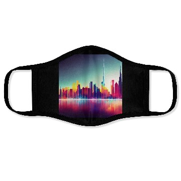 Discover Dubai silhouette skyline abstract art Face Masks