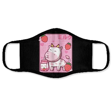 Discover Kawaii Pink Strawberry Cow Milk Shake Otaku Anime Face Masks