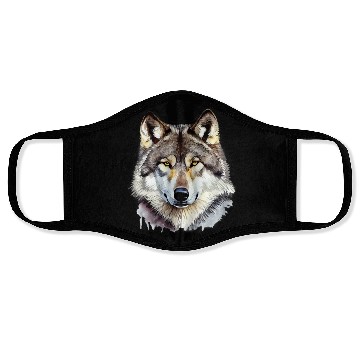 Discover Watercolor Grey Wolf Portrait Face Masks