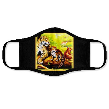 Discover Jaguar Mom and Cubs Relaxing in Jungle. Buy Now Face Masks
