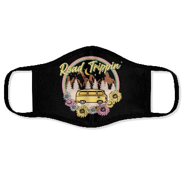 Discover Retro Groovy Road Trip Face Masks with Van Flowers