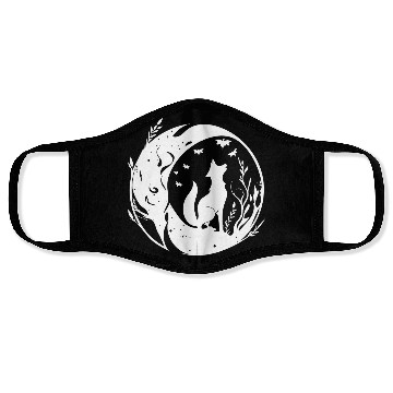 Discover Pretty Cute Tattoo Style Fox In The Moon Face Masks