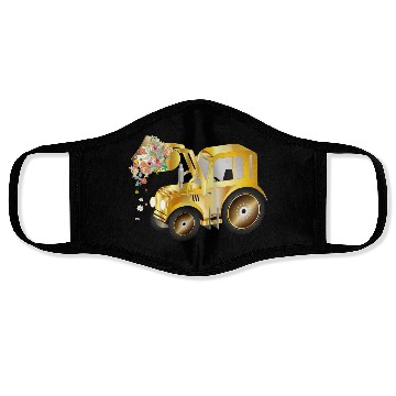 Discover Tractor front loader with blossom flowers Face Masks