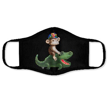 Discover Funny monkey on crocodile design Face Masks