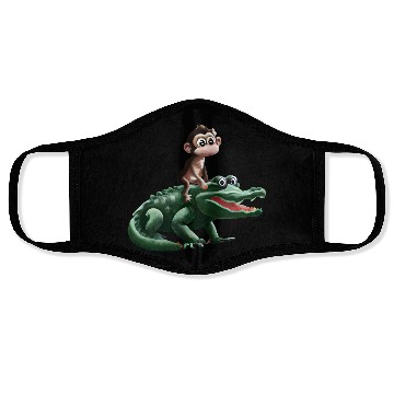 Discover Funny monkey on crocodile design Face Masks