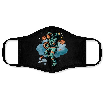 Discover Blue and Orange Illustrated Astronaut Galaxy Face Masks