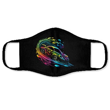 Discover Fantasy Racing Sports Car Exotic Rainbow Flames Face Masks
