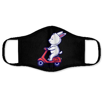 Discover Cute bunny riding scooter icon illustration Face Masks