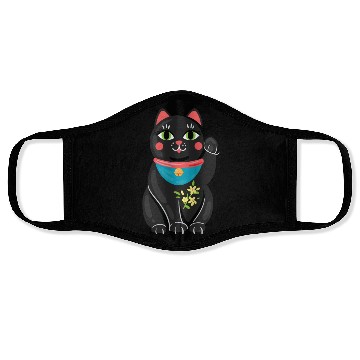 Discover Japanese Maneki Neko Black Cat Bad Luck Protection Face Masks