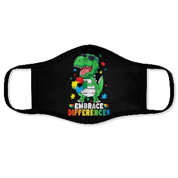 Discover Embrace Differences TRex Dinosaur Autism Awareness Face Masks
