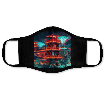 Discover Neon Synthwave Cyber Futuristic Town Retro Future Face Masks
