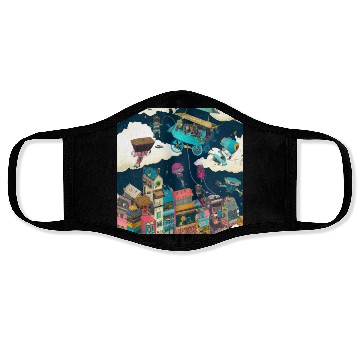 Discover Paradise Cartoon Imagination Dream City Face Masks