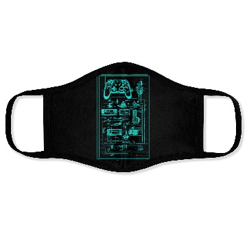 Discover Neon Teal Video Game Controller Blueprint Face Masks