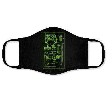 Discover Neon Green Video Game Controller Blueprint Face Masks