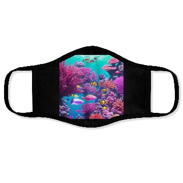 Discover Viral magenta coral reef with tropical fish Face Masks