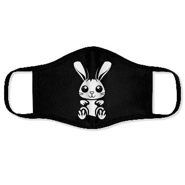 Discover Adorable 2D Easter Bunny with a Bold Black Outline Face Masks